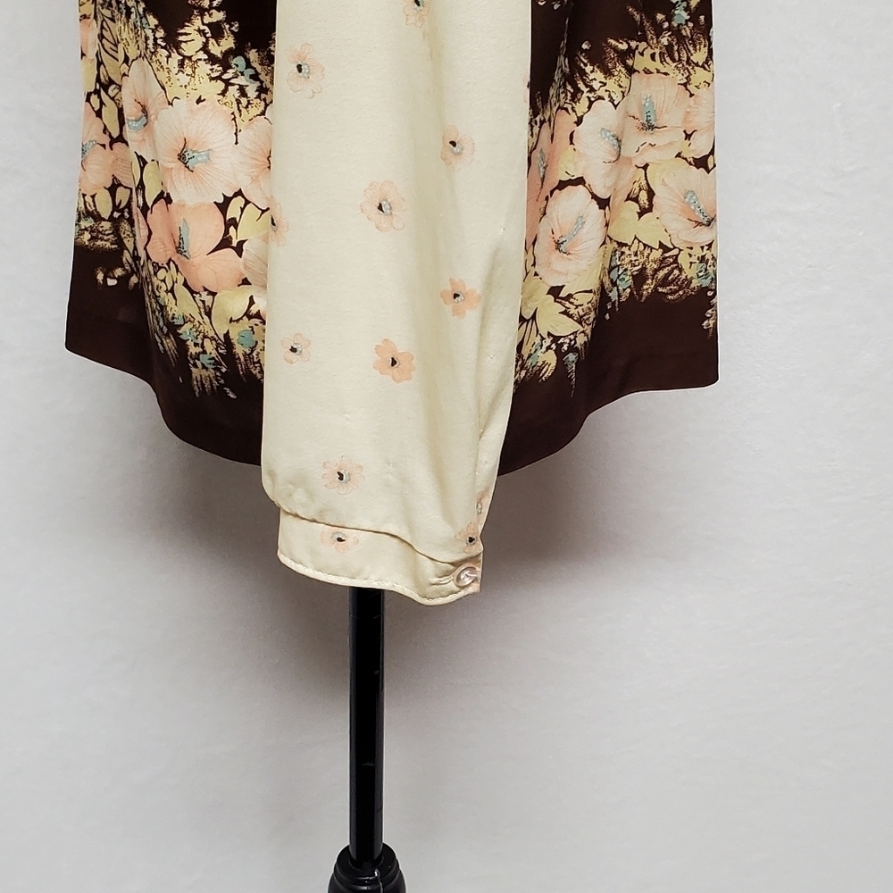 VINTAGE 1960s Boho Yellow Multi-color Floral Long Sleeves Button Up Day Blouse - Picture 9 of 14